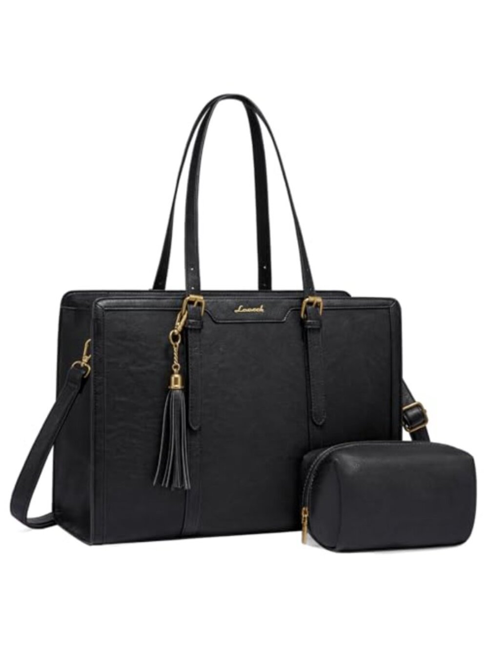 LOVEVOOK Laptop Bag for Women Vintage PU Leather Tote 15.6 inch Large Capacity